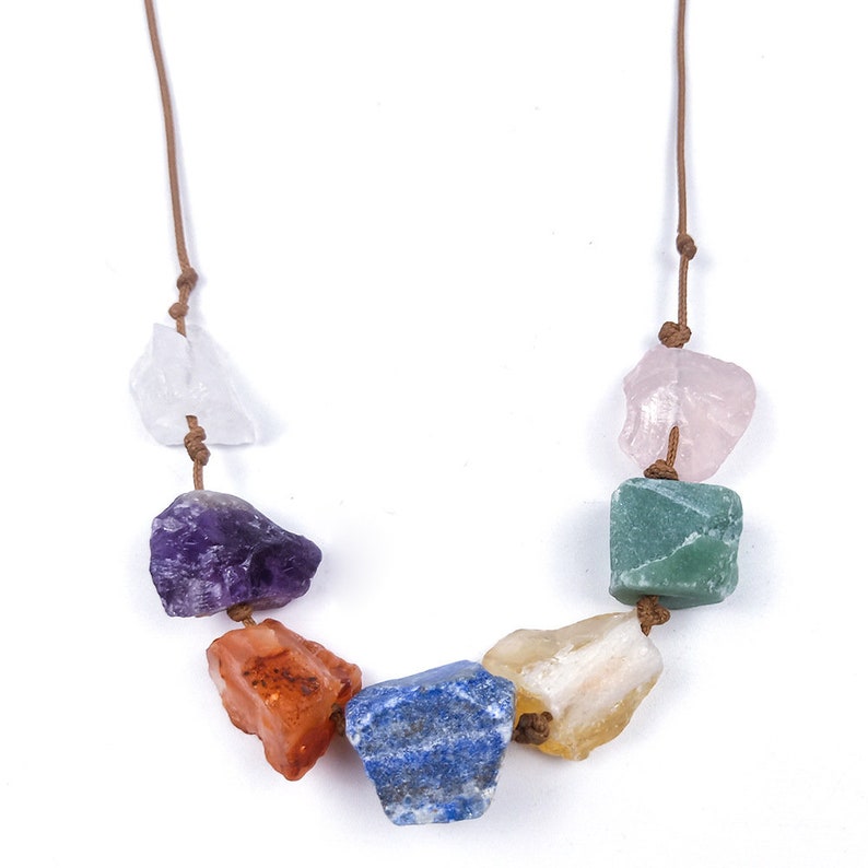 CHAKELA Natural Crystal Gem Agate 7 Chakra Energy Healing Stone Pendant Reiki Yoga Meditation Hand Woven Necklace Accessories