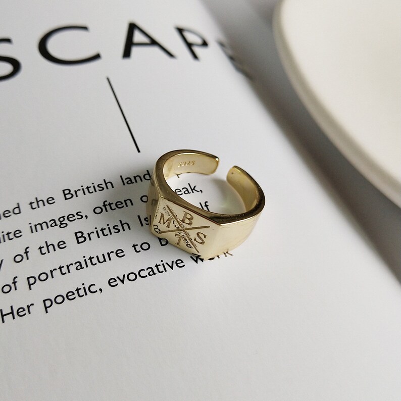 simple letter ring 925 sterling silver ring 18K gold-plated ring square ring