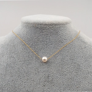 18K Gold Thin Necklace with Pearl Charm|Single Pearl Charm Necklace|Edison Pearl Necklace|Thin Chain 18K Gold Necklace
