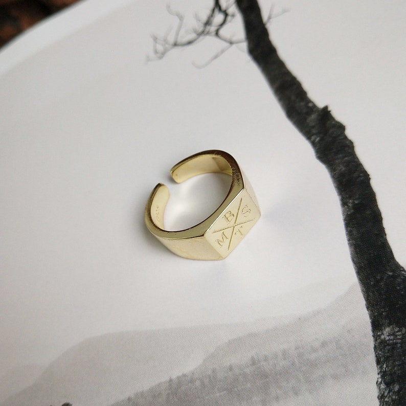 simple letter ring 925 sterling silver ring 18K gold-plated ring square ring