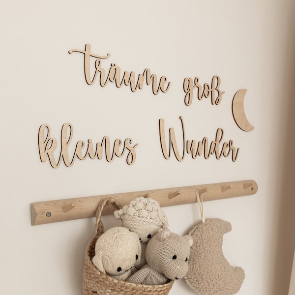 Träume groß kleines Wunder,Schriftzug aus Holz,nursery wooden wall script,  kinderzimmer wanddekoration,Wanddekoration aus holz,wooden words