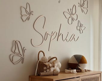 Personalized Wooden Name Sign with Butterflies – Custom Kids Room Wall Decor – Nursery Name Plaque – Baby Shower Gift