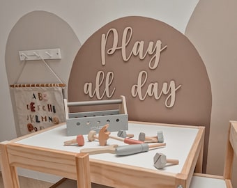 Play all day, let's play, Where the wild ones play,wooden sign,wooden letters,Inschrift an der Wand,nursery,kinderzimmer inschrift,wandddeko