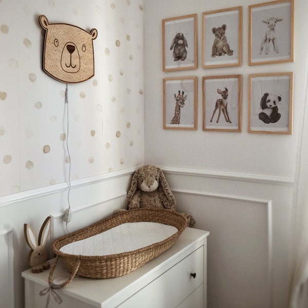 Scandi bear nightlight, nursery, wooden nightlight, nursery decor, kids room, led lamp, led dimme, wandleuchte, wandleuchte fur kinder