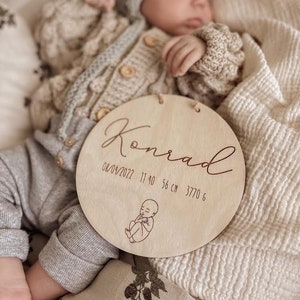 Trä födelseplakett, present till nyfödd, present till Hej världen, Geburtsschild aus Holz Holzschild Namensschild Geschenkidee zur Geburt Baby Holznamn