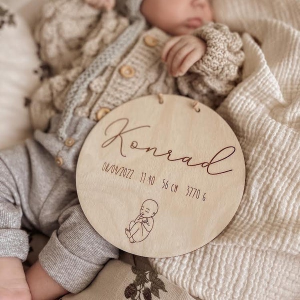 Wooden birth plaque, Newborn gift, Hello world gift, Geburtsschild aus Holz Holzschild Namensschild Geschenkidee zur Geburt Baby Holzname