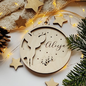 Babydeer 3D personalised Bauble | Christmas tree decor | Christmas tree wooden pendant | Lasercut Christmas Bauble | Bauble with name