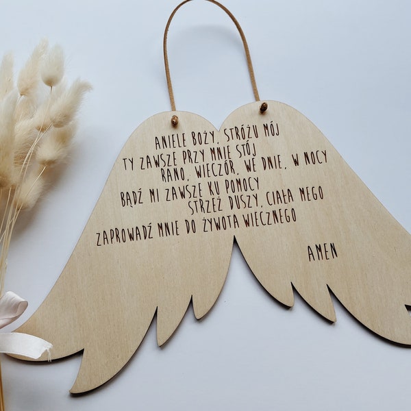 Angel’s wings, Baptism gift, Taufe geschenk,wooden angel’s wings,babyzimmer,Guardian Angel prayer, Aniele Boże, wooden wings with a prayer,