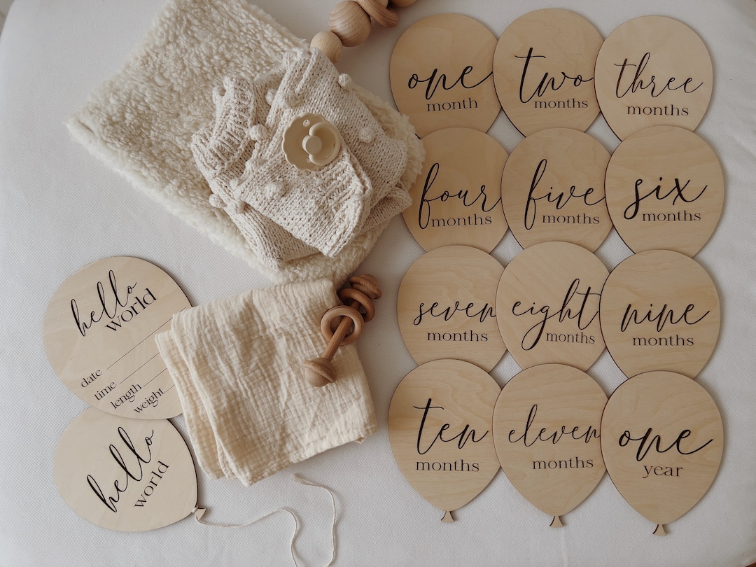 Milestone Cards, Wooden Baby Photography Prop,wooden Balloons, Hello ...