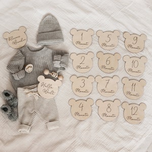 Hitos del oso de peluche, osito de peluche, forma de peluche, meilensteinkarten, hola mundo, baby geschenk, tarjetas de primer año, Bär, fotografía de bebé