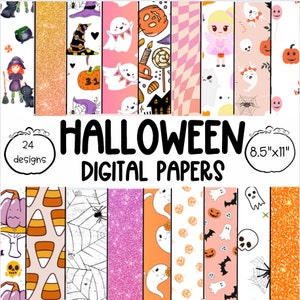20 süße Halloween Themed Digital Papiere, nahtlose kommerzielle Nutzung Sofort-Download Halloween Themed Digital Papier, rosa und orange Halloween