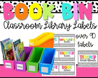 Classroom Library Book Bins Labels Boho Rainbow