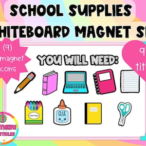 Teacher Whiteboard Magnets Supplies Needed Icons Set
