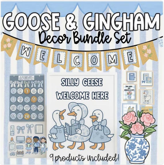 Goose & Gingham Classroom Decor Bundle | Grandmillennial Coquette Theme
