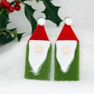 Fused Glass Elf Green, Christmas Tree Decoration, Gonk, Glass Gonk