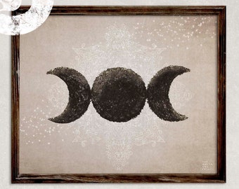 Triple Moon Symbol | Triple Goddess Neopaganism Wicca Diana Hecate Pagan Art Print Poster | Digital Printable Wall Art | Instant Download