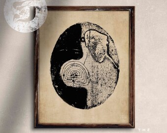 Labyrinth | Mystic Ritual Maze Symbol | Colography Intaglio Print | Printable Poster Decor Wall Art | Instant Download