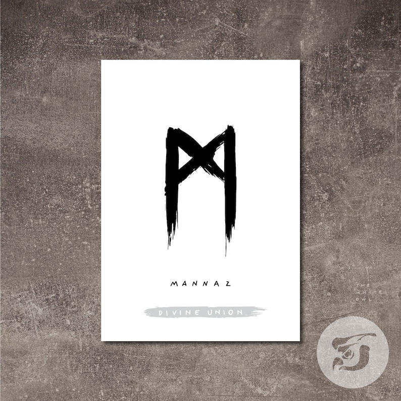 MANNAZ Divine Union Viking Scandinavian Old Norse Futhark Rune Symbol Minimalist Wall Art Interior Decor INSTANT DOWNLOAD image 1