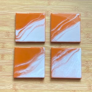 Set of 4 Coasters | Resin Coasters | Epoxy Resin Art | Orange Coasters