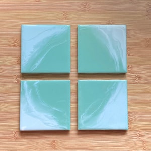 Set of 4 Coasters | Resin Coasters | Epoxy Resin Art | Mint Blue Coasters