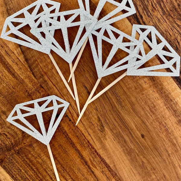 12 x Diamond Glitter Cupcake Toppers