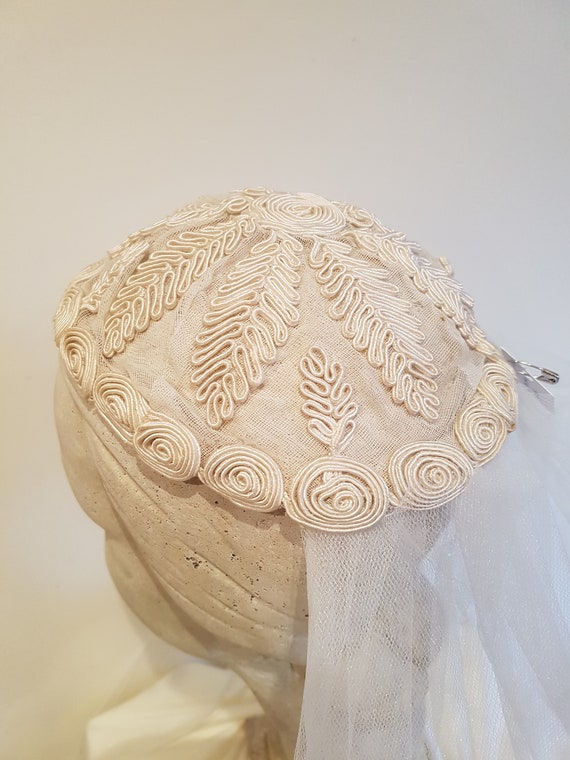 Vintage 30s wedding cap for veil soutache embroid… - image 6