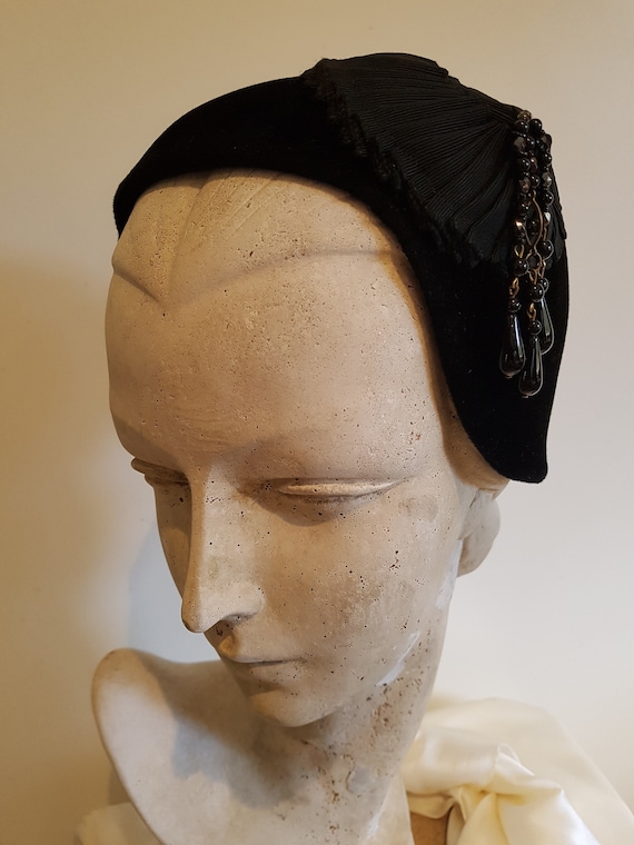 Vintage 50s womens collectable black fine felt vel