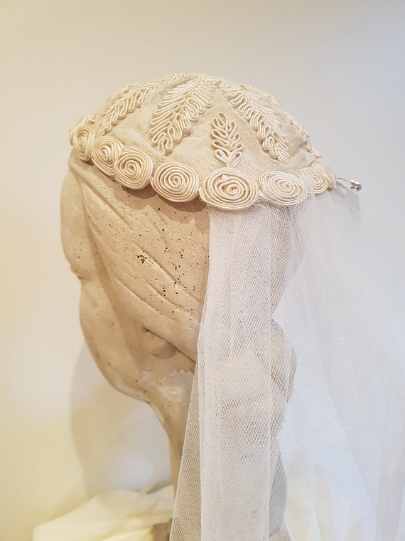 Vintage 30s wedding cap for veil soutache embroid… - image 4