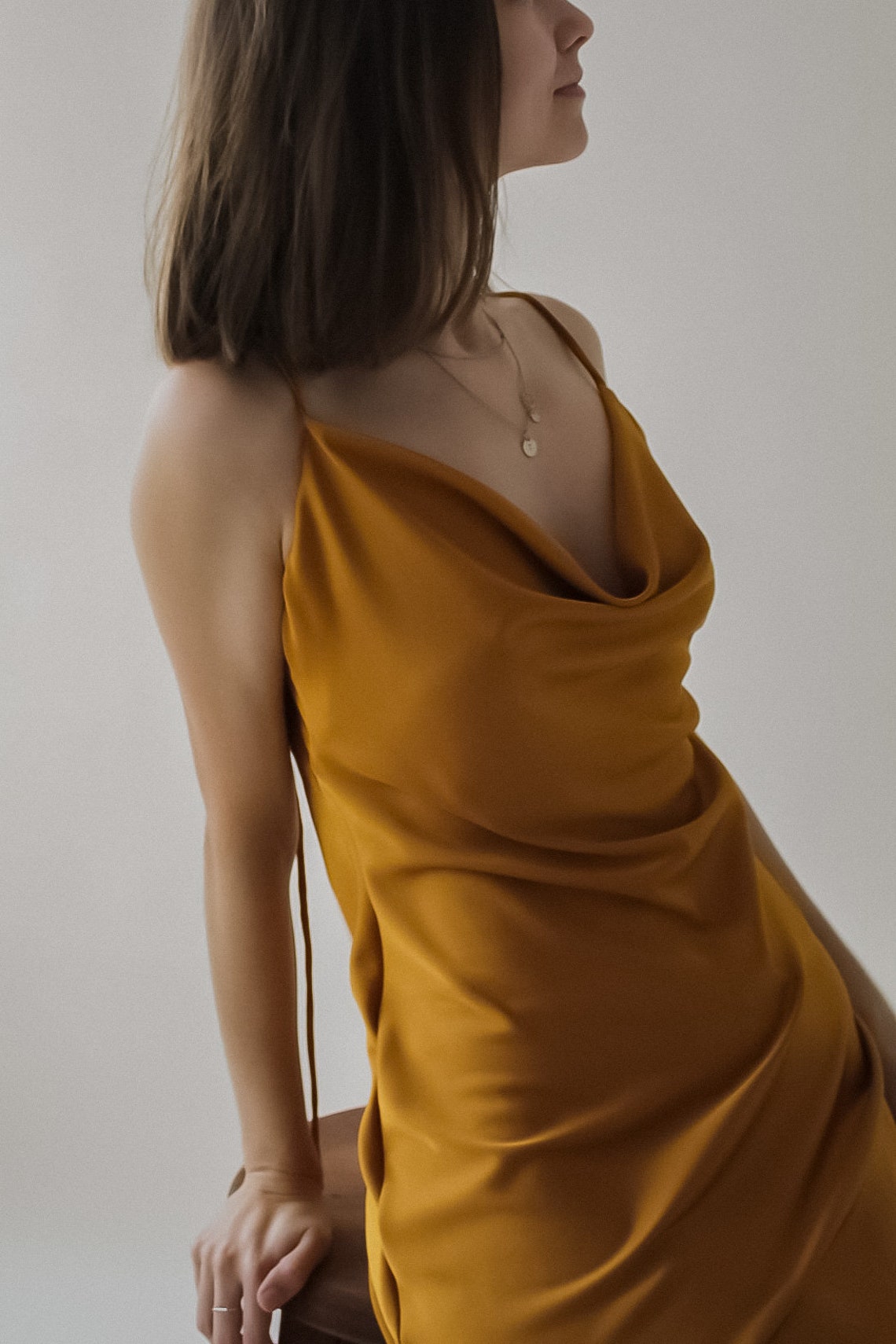 Slip yellow Backless mini mustard spaghetti strap gold dress Etsy