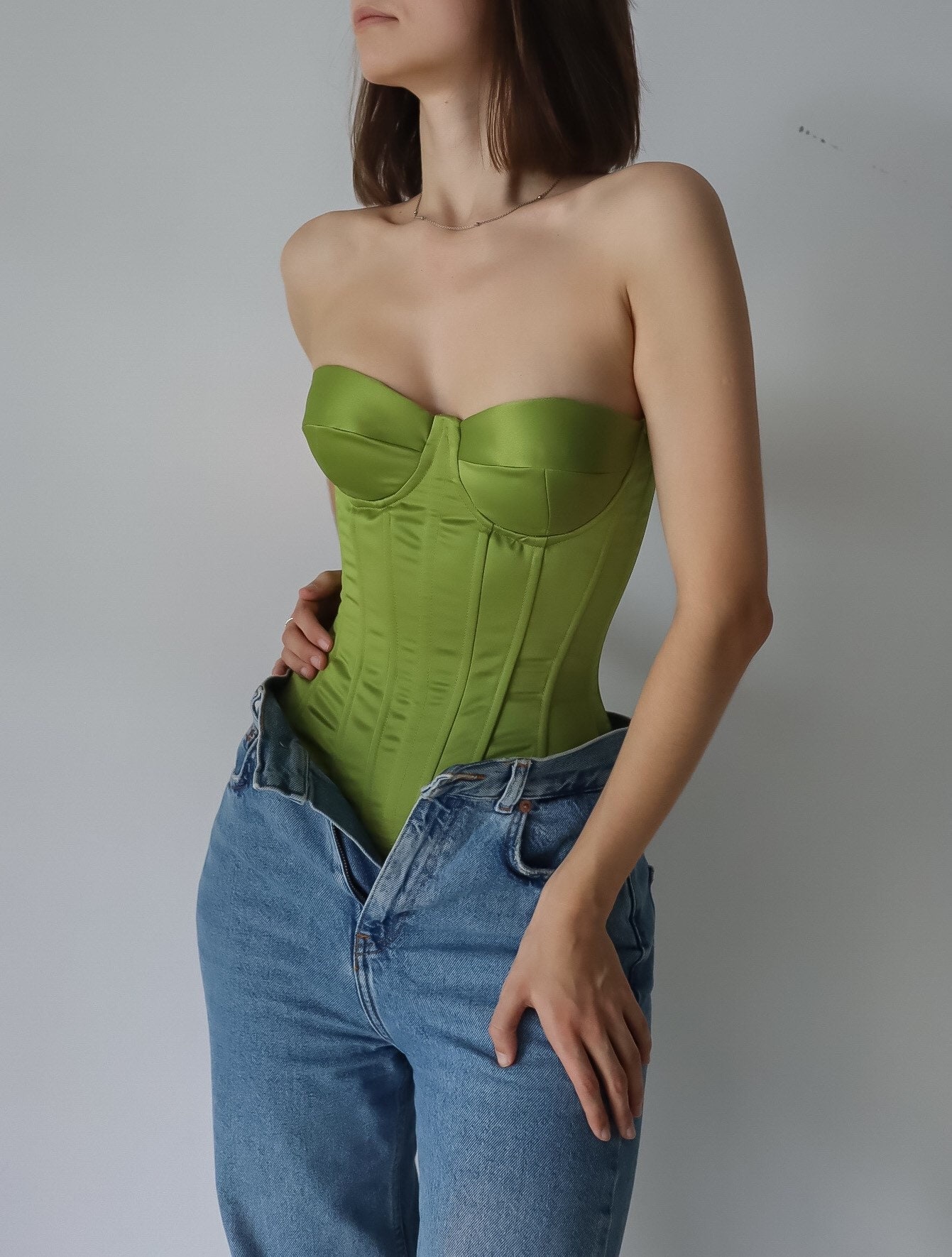 Sage Green Corset Bodysuit