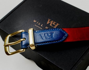 Oxblood and Navy blue - Fold Over Vegetable Tanned Leather Belt - The KJP