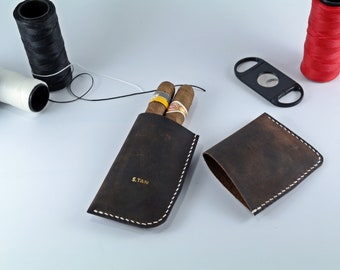 Cigars Accessories Leather Cigars Cover, Brown Cigars Holder, Handmade Full Grain Leather Case, Gifts boyfriend, Dad, Mother, and Women