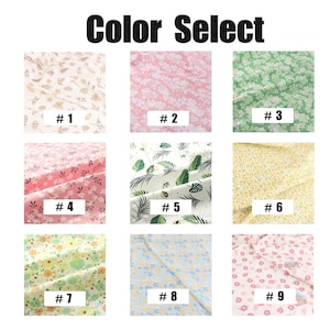 May include: Nine fabric swatches with different floral and leaf patterns. The swatches are numbered 1 through 9.  Color Select is written at the top of the image.