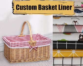 Custom picnic basket fashion style liners for any basket, high quality cotton fabric basket lining, reusable, removable, multiple styles