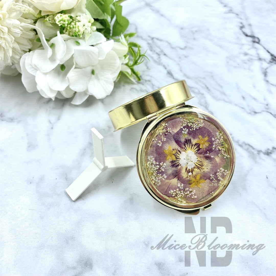 Real Flower Jewelry Box, Round Flower Pill Box, Travel Pill Organizer