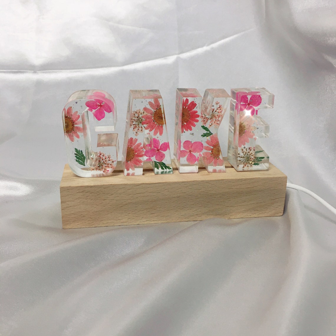 Custom initial pressed flower nightlight real flower night Etsy