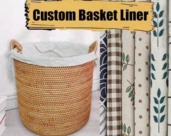 Custom floral and leaf woven cotton rattan basket liner, high quality fabric basket liner, removable, multiple styles
