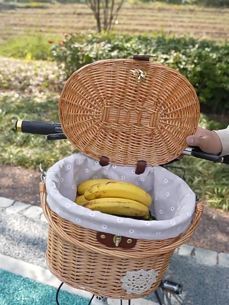 Bicycle basket elegant style liner and tote in one,high quality embossed fabric basket liner,removable,washable,multiple styles&color image 5