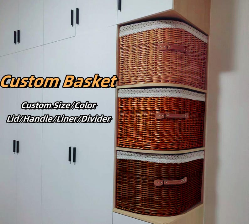 Custom Size and Name Natural Wicker Handmade Woven Corner Basket With ...
