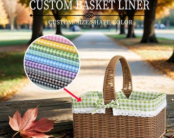 Custom size picnic basket plaid fabric liners for any basket,high quality cotton basket liners,reusable,washable,removable,multiple styles