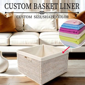 Custom size storage basket solid color fabric liners for any basket,high quality basket liners,reusable,washable,removable,multiple styles