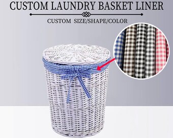 Custom size laundry basket plaid fabric liners for any basket,high quality cotton basket liners,reusable,washable,removable,multiple styles