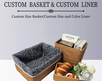 Custom size natural rattan basket with custom liner,custom basket,washable fabric liner in multiple colors,rattan storage basket,home decor
