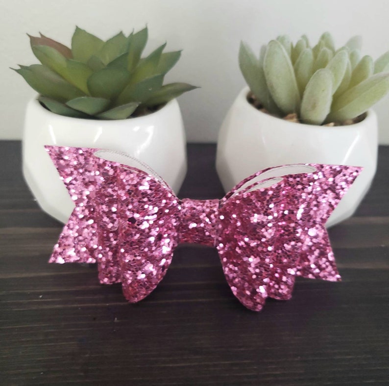 Large Hair Bow for Toddlers Pink Glitter Hair Bow fod Gidls Triple Stack Hair Bow Glitter Hair Clips Pink Bair Bow