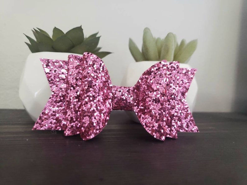 Large Hair Bow for Toddlers Pink Glitter Hair Bow fod Gidls Triple Stack Hair Bow Glitter Hair Clips Pink Bair Bow