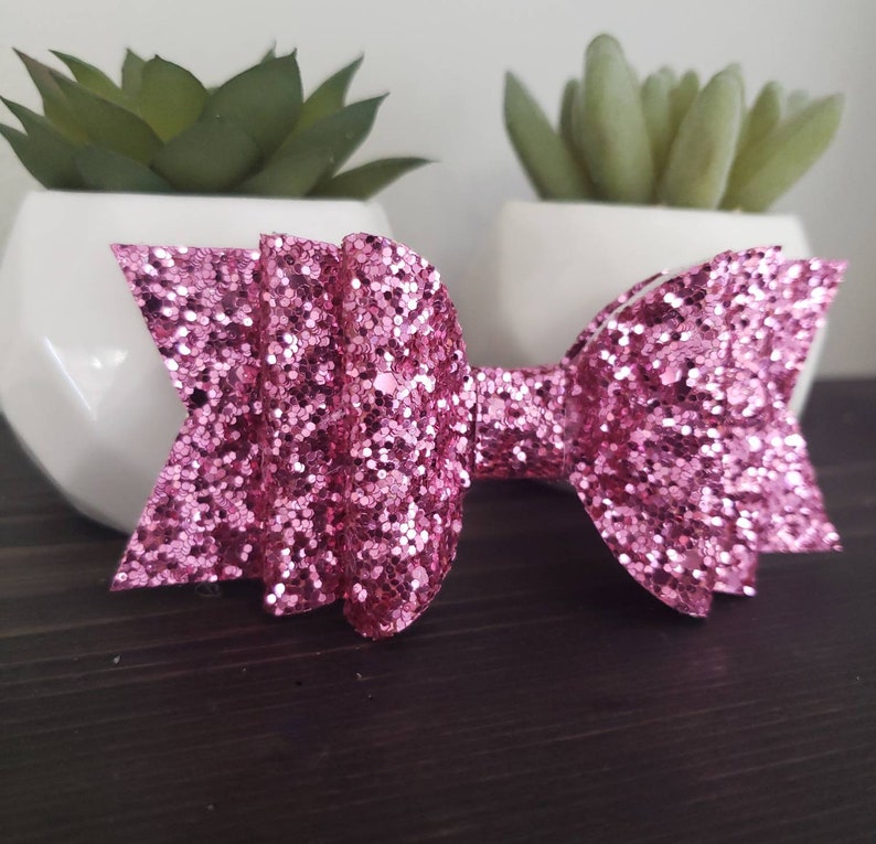 Large Hair Bow for Toddlers Pink Glitter Hair Bow fod Gidls Triple Stack Hair Bow Glitter Hair Clips Pink Bair Bow