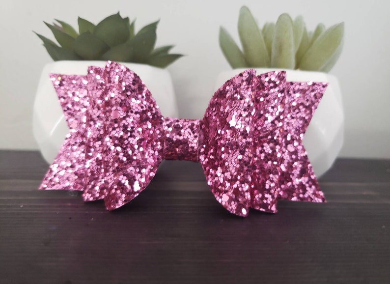 Large Hair Bow for Toddlers Pink Glitter Hair Bow fod Gidls Triple Stack Hair Bow Glitter Hair Clips Pink Bair Bow