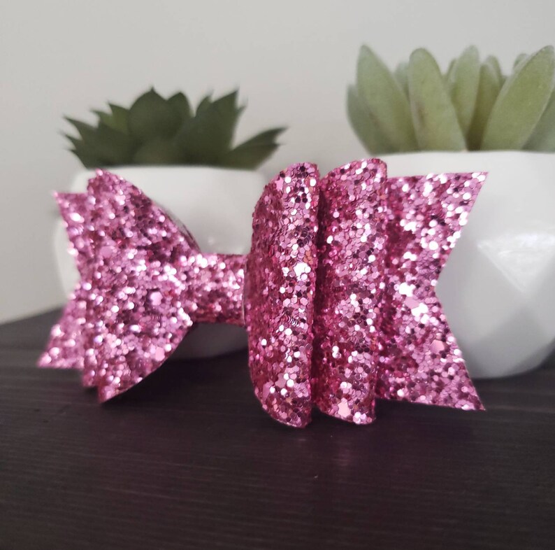Large Hair Bow for Toddlers Pink Glitter Hair Bow fod Gidls Triple Stack Hair Bow Glitter Hair Clips Pink Bair Bow