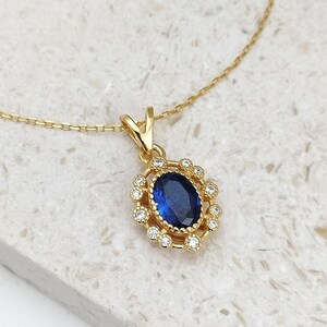 14K Gold Blue Sapphire Necklace, Sterling Silver, Wedding Necklace, Unique Christmas Necklace, Charm Necklace, Perfect Gift for Mother