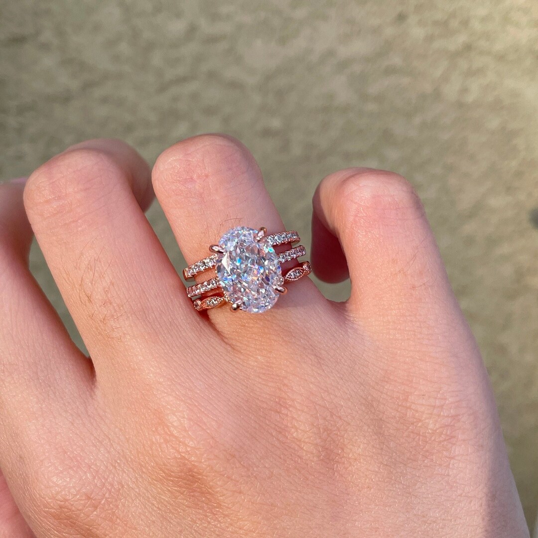 3.75ct Accented Rose Gold Diamond Wedding Ring Set, Classic Bridal Ring